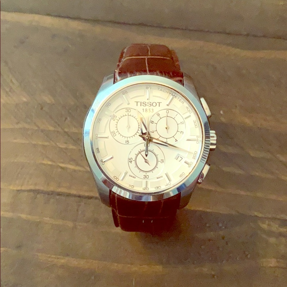 Tissot Chronograph Watch with Brown Leather Strap